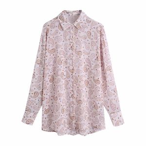 Oversize vrouwen turn-down kraag casual blouse lente-herfst mode dames strand stijl shirt vrouwelijke los afdrukken 210430