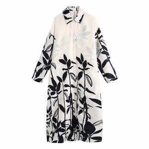 Oversize vrouwen turn-down kraag jurk lente-herfst mode dames chinese stijl los gedrukt 210515