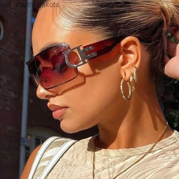 Gafas de sol de gran tamaño Y2K con diamantes de imitación sin montura para mujer, gafas de sol cuadradas de diseñador de marca a la moda con montura grande, gafas de sol para mujer, gafas de sol de lujo 2023 L230523