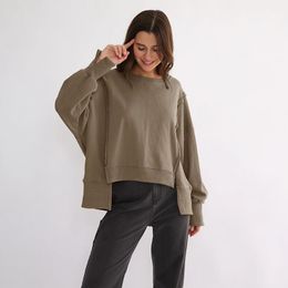 100% de gran tamaño de algodón para mujer, sudaderas de manga larga con retales, ropa de calle lateral abierta, jerséis de Harajuku, ropa de otoño para 240115