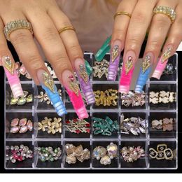 Gems de encabezado de uñas de 120 piezas de gran tamaño con caja de arte de arte Gema Gema Kit3d Crystal AB Rhinestones 24k Gold Diamond 240426