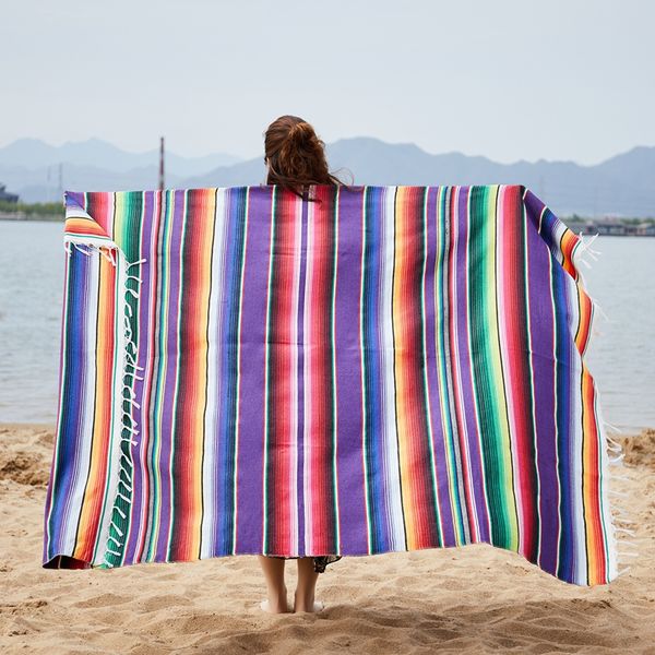 Toalla de playa de algodón de gran tamaño de 130x170 cm Manta Mesa de fiesta Bandera Arco iris Estilo mexicano americano Mantel Estera Manta de playa Toallas de viaje sin arena