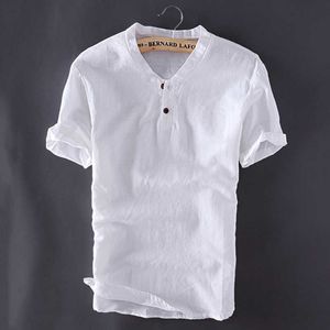 Surdimensionné 5XL Hommes Pull Chemises à manches courtes Été Coton Lin Tops Homme Casual Plus Taille Slim Fit Vêtements Blancs 210721