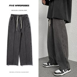 Surdimensionné 5XL hommes Jeans larges printemps noir gris mode Baggy Streetwear pantalon décontracté Simple droit Denim pantalon 240102