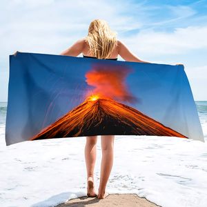 Oversized strandhanddoek, vulkaan Oceaan Snel droog zandvrije strandhanddoek zanddeken, lichtgewicht absorberende oversized handdoeken