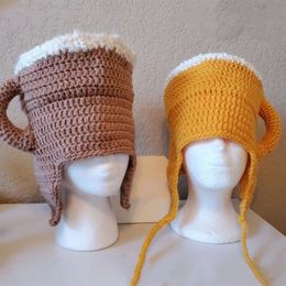 Boccale di birra oversize lavorato a maglia Beanie Hat Fun Cosplay Party Po Props Slouchy all'uncinetto per gli amanti 240113