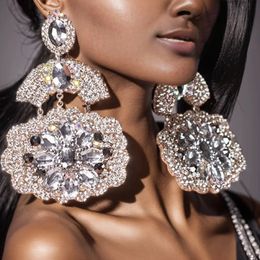 Boucles d'oreilles surdimensionnées en cristal pour femmes, pendentif fleur exagéré, accessoires de bijoux d'oreille 240130