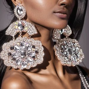 Boucles d'oreilles surdimensionnées en cristal pour femmes, pendentif fleur exagéré, accessoires de bijoux d'oreille 240305