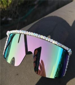Gafas de sol negras de gran tamaño Mujeres Diseñador Full Diamond Sun Gafas Men Barras de marco Grande Gafas de sol FML3723687