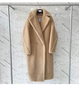 Manteau oversize à texture douce en fourrure de laine d'alpaga et soie vêtements d'extérieur femme MM Teddy Bear Icon Coats un col à revers