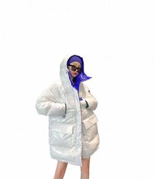 Abrigo de invierno para mujer Cott acolchado Parka de gran tamaño Chaquetas Cott cálidas con capucha coreana brillante Outwear C9l7 #