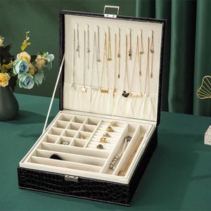 Oversized krokodillenpatroon lederen sieraden organizer box voor dames kettingen oorbellen ringen grote opslag 230814