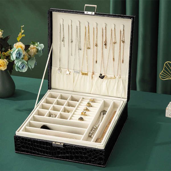 Boîte de rangement de bijoux en cuir motif Crocodile surdimensionné pour femmes, colliers, boucles d'oreilles, bagues, grand rangement 230814