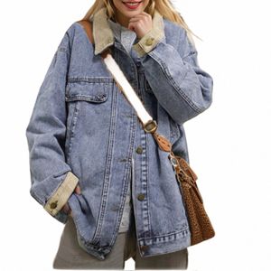 Oversized spijkerjassen Corduroy kraag en manchetten Boyfriend dames spijkerjasje Baggy spijkerjasje Koreaans chic Los jeansjasje v8nT#