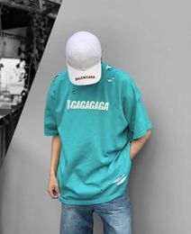 Camiseta de algodón de gran tamaño destruido para hombre, camisetas de manga corta, ropa informal estilo hip hop, camisetas de moda para mujer DY85524