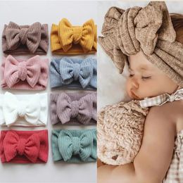 Oversized dubbele boog babystrook gebreide hoofdband pasgeboren brede haakwarm bowknot tulband super mooie kind elastische hoofdbanden