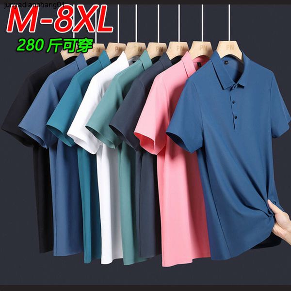 Surdimensionné gros homme glace soie haute élastique et sans trace Polo hommes à manches courtes T-shirt été affaires décontracté Polo haut