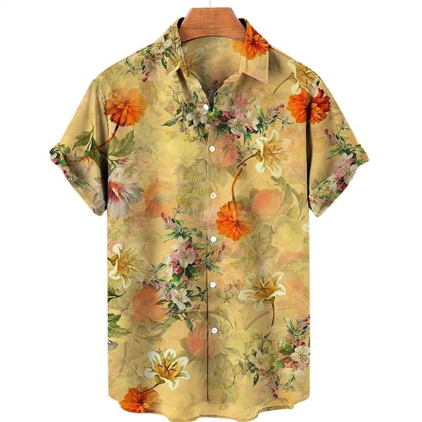 Shirt Hawaiian Flower Shirt Homme passionné Spicy Beach Holiday Plant 3D Print Loose Summer Vintage décontracté Top Fishing 240426