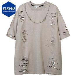 Oversized hiphop gescheurd t shirts verontruste Harajuku streetwear zwarte t-shirts mannen zomer mode katoen top tees 240410