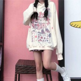Sudadera con capucha de gran tamaño para mujer, sudadera gótica Harajuku Kawaii con estampado de Anime, chaqueta, camisetas dulces para primavera y otoño, ropa para niña