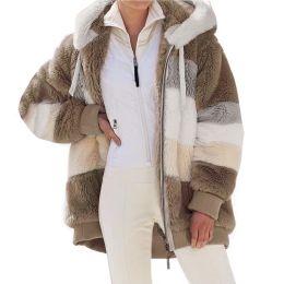 Oversized jas voor dames nieuwe herfst winter warme pluche zak met capuchon streetwear losse dame bovenkleding jas