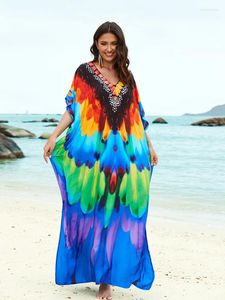Robes de Kaftan surdimensionnées pour femmes Rayon Imprimé papillon rouge Caftans Loungewear Beach Robe Maxi Robe Swim Cover up