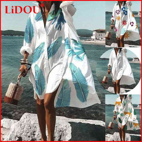 Robes d'été esthétiques décontractées surdimensionnées 2022 Robe de chemise de plage sexy New Bohemian à manches longues élégantes de Vestidos de Mujer G220510
