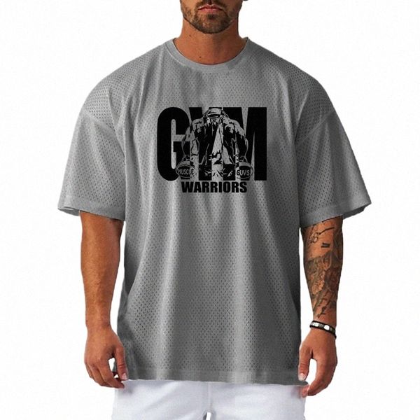 Camiseta deportiva informal para hombre suelta de gran tamaño Gimnasio Culturismo Fitn Camisa de manga corta Malla de verano Ropa transpirable de secado rápido K2Lj #