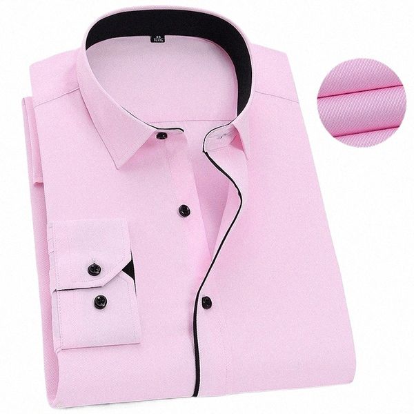Dr. Shirt de gran tamaño para hombre Otoño Classice LG Manga Rosa Tela de sarga Negro Social Camisa Slim Fit Oficina Boda Tops masculinos q2nJ #