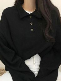 Polo surdimensionné T-Shirt Femmes Mode Coréenne Style Preppy Pull Tops Dames Automne Hiver Casual Manches Longues Sweats En Peluche 240219