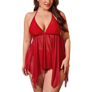 Bikini rouge surdimensionné 2023 deux pièces femmes Sexy col en v pendentif dos plage gaze Ski maillots de bain AZHC547 H230524