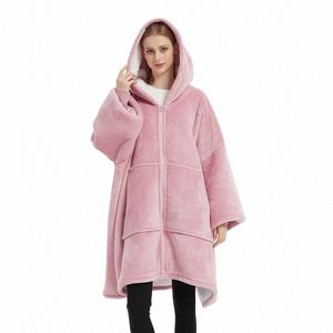 Oversized Sherpa Winter Outdoor Mannen Vrouwen Plus Size Hoodie Sweatshirts Rits Gezellige Comfy Sofa Fleece TV Pocket Deken met capuchon R77d #