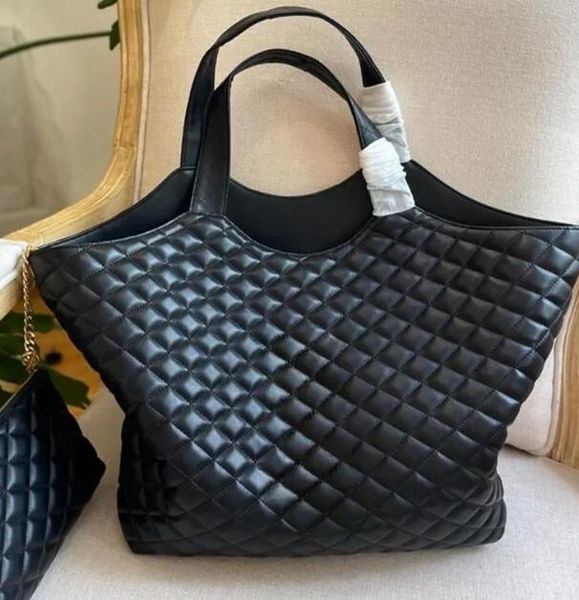 Bolso de mano de compras de gran tamaño Clásico con mini billetera acolchada de piel de cordero Bolso de viaje para mujer Bolso de hombro Bolsos de compras Bolsos cruzados negros