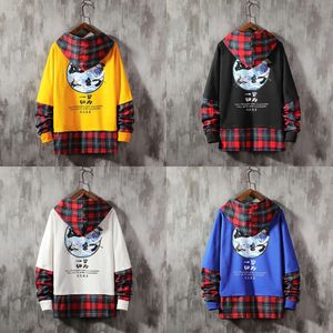 Singleroad surdimensionné Hoodies Anime Plaid Patchwirt Sweatshirt japonais Streetwear Haruku Hoodie Men Sweatshirts 201020 S