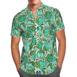 Oversized streetwear 3D anime groene korte mouw Hawaiiaans shirt heren strand zomer 5xl social homme-863