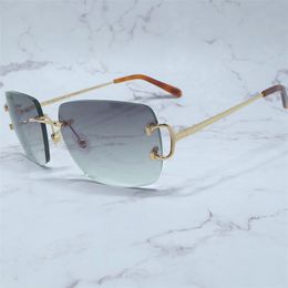 Oversized zonnebril metalen retro-geautoriseerde ontwerprandloze Franse zonnebril Draad C Aangepaste Cut Adge Trendy Sunglass Men Sunglass