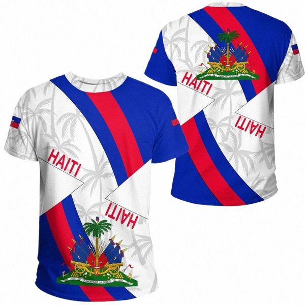 T-shirt surdimensionné 3D Imprimer Pays Emblème Drapeau Mer des Caraïbes Haïti Île Rétro Streetwear Hommes / Femmes Casual T-shirt à manches courtes u1Wx #