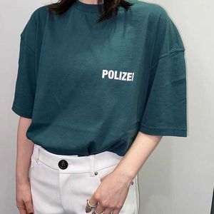 Oversized T-shirt Groen VETEMENTS POLIZEI T-shirt Mannen Vrouwen Politie Tekst Print Tee Terug Geborduurde Brief VTM Tops X0712