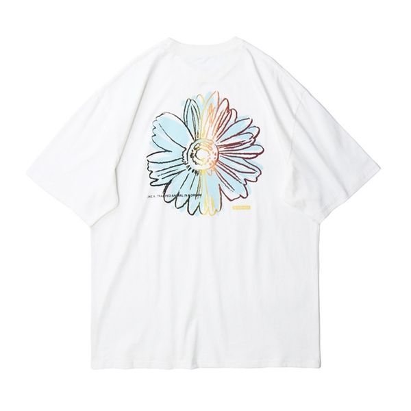 Camiseta de gran tamaño para hombre con estampado de girasoles de manga corta para parejas, camiseta holgada Harajuku, camiseta de moda para hombres de Hip Hop para mujeres T83 210527