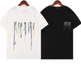 Camiseta extragrande de tela de algodón para mujer, camiseta de diseñador con letras clásicas para hombre, camisetas de líneas coloridas, camiseta informal de verano con cuello redondo, ropa de marea