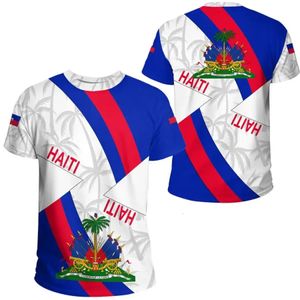 Camiseta de gran tamaño con estampado 3D, emblema del país, bandera, Mar Caribe, Isla de Haití, ropa de calle retro, camiseta informal de manga corta para hombres y mujeres 240318