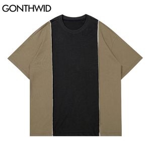 T-shirts surdimensionnés Streetwear Color Block Patchwork Tees Shirtrs Hommes Hip Hop Mode Harajuku Casual Tops à manches courtes 210602