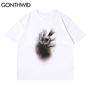 T-shirts surdimensionnés Streetwear Creative Tête Mains Imprimer Punk Rock Gothique T-shirts Chemises Hip Hop Casual Tops À Manches Courtes 210602
