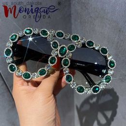 Lunettes de soleil Vintage surdimensionnées femmes luxe gemme vert diamant lunettes de soleil personnel femme UV400 nuances vertes lunettes Oculos L230523