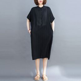 Surdimensionné femmes noir tenue décontractée nouvel été Style Simple couleur unie lâche confortable femme coton longues robes S2889 210412