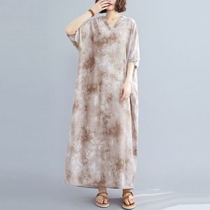 Surdimensionné femmes coton lin longue robe nouveauté été Vintage Style col en v imprimer lâche femme robes décontractées S2992 210412