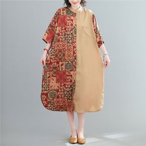Surdimensionné femmes lâche chemises décontractées robe nouveauté été Vintage Style Patchwork imprimer femme longues robes S2967 210412