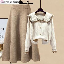 Conjunto de otoño para mujer de gran tamaño, suéter reductor suelto, cintura alta, media falda delgada, conjunto de dos piezas, moda 231225