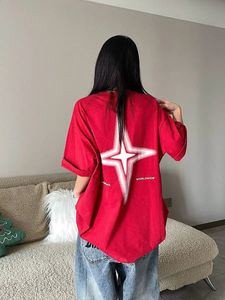 Oversized Y2K Vintage Letter Star Print T Shirts Korean Trend Streetwear Red Short Sleeve Tees Hip Hop Harajuku Black Top Women 240321