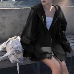 Surdimensionné sweat à capuche zippé femmes plaine mode coréenne Simple sweat poches grande taille 5xl Poleron Baggy solide cordon 240318
